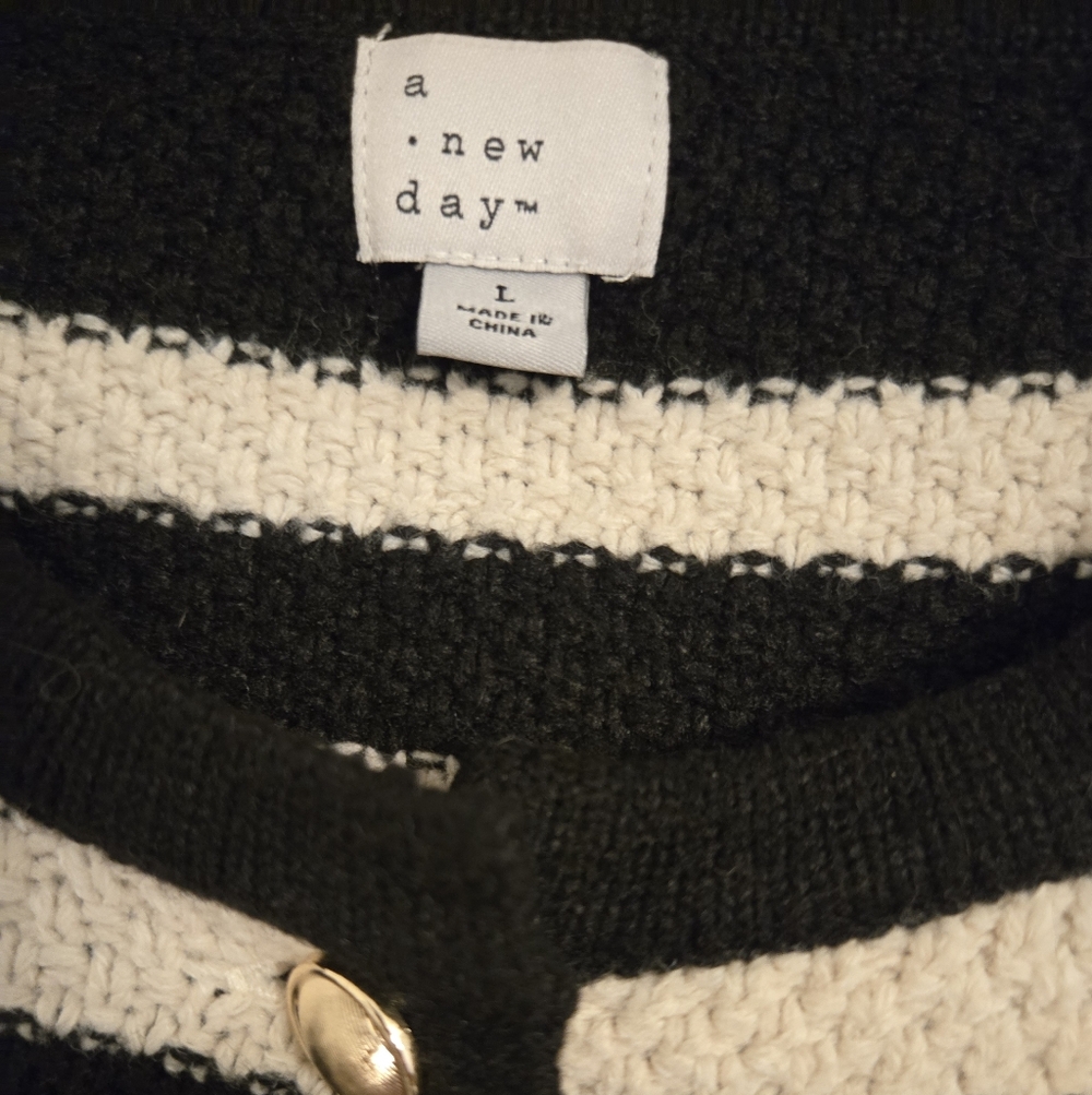 a new day Black and Cream Striped Button-Front Cardigan - Picture 6 of 6